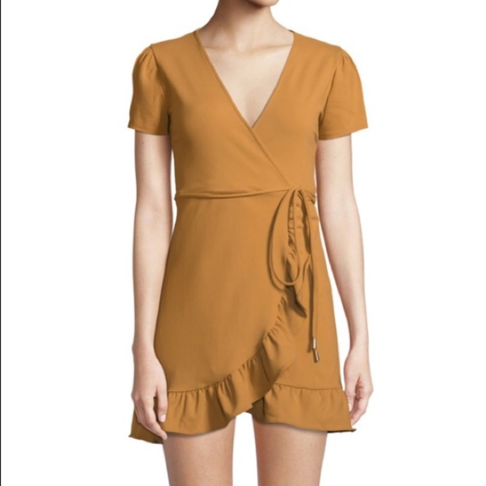 Donna Mizani Madison Ruffle Hem V-Neck Dress Mustard Yellow - S